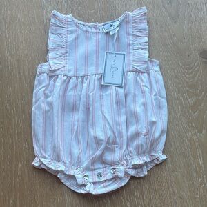 Petite Plume Pink and White Striped Romper NWT